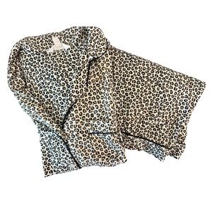 Secret Treasures Womens Leopard Print Pajama Set Large Beige Short Sleeve Crop